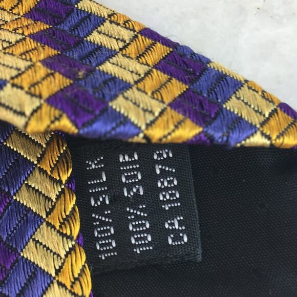 SAZZARA BLUE, PURPLE, GOLD, YELLOW WOVEN SILK NECKTIE - Picture 5 of 10